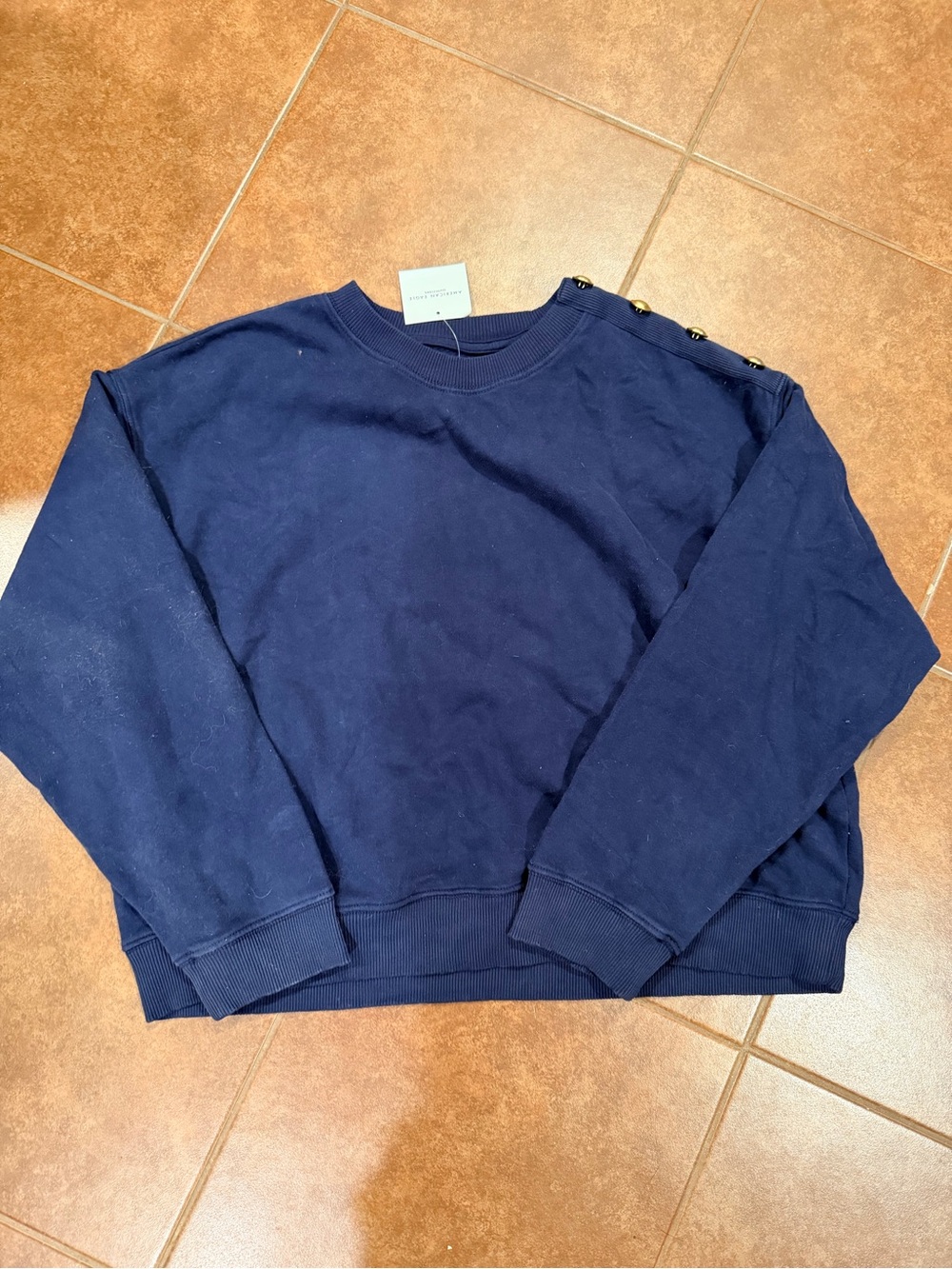 American Eagle Navy Button-Shoulder Sweatshirt